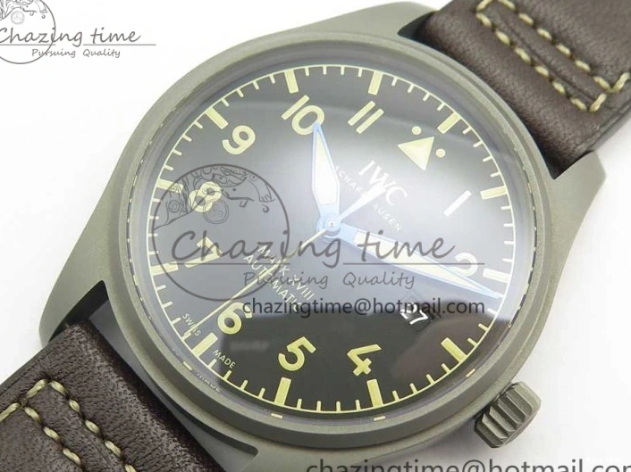 MIROTIME 0328 SmartChoice Mark XVIII IW327006 Titanium M+F 1:1 Best Edition Black Dial on Brown Leather Strap A 7145